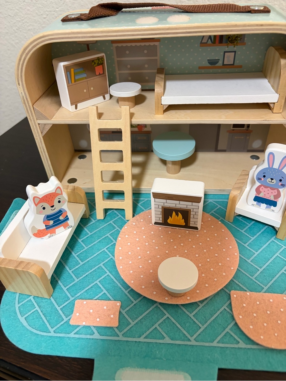Fisher-Price Wood Pretend Play Toy Dollhouse Carry Along, 14 Pieces